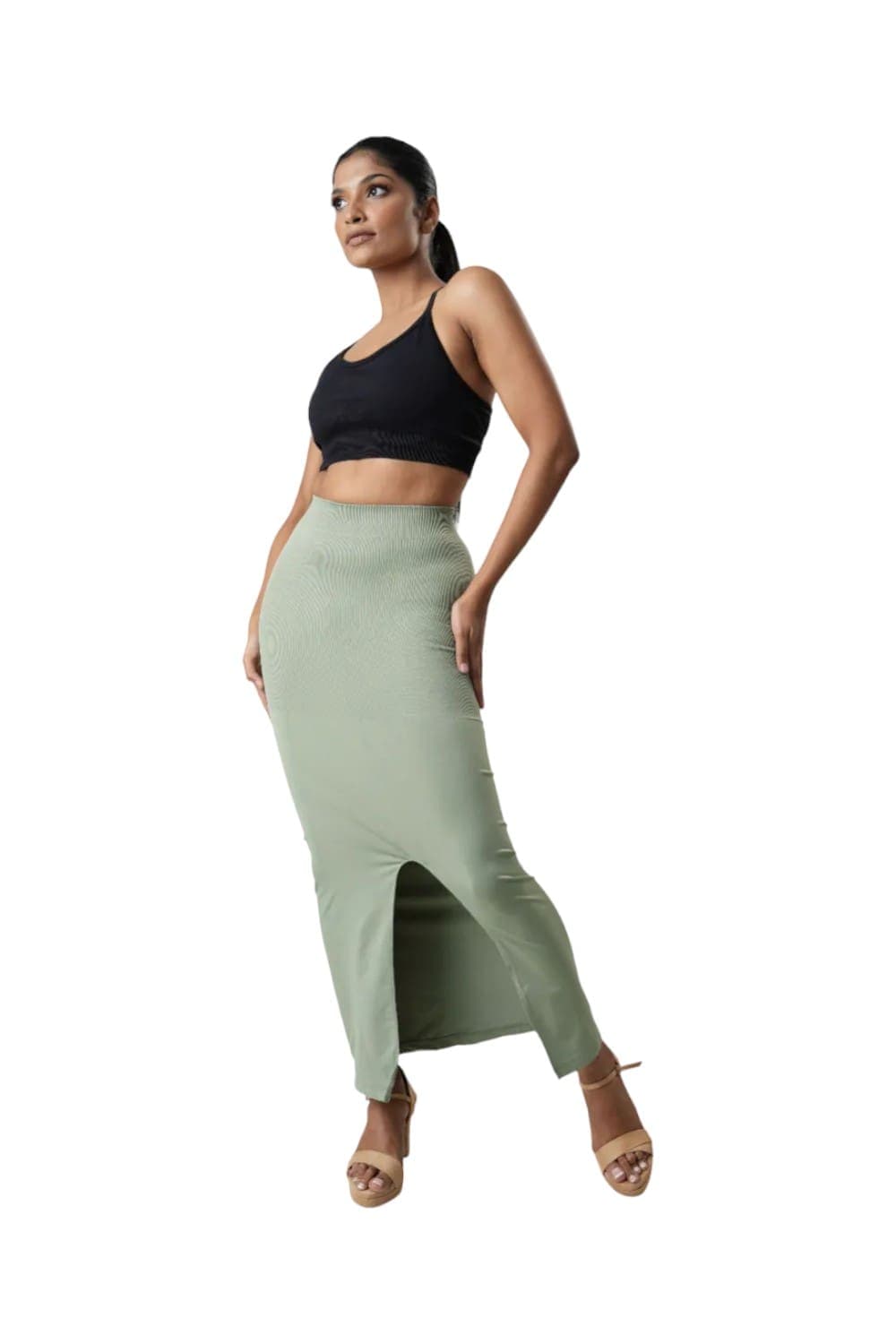 Curves High Compression Mermaid Saree Olive Green Shapewear