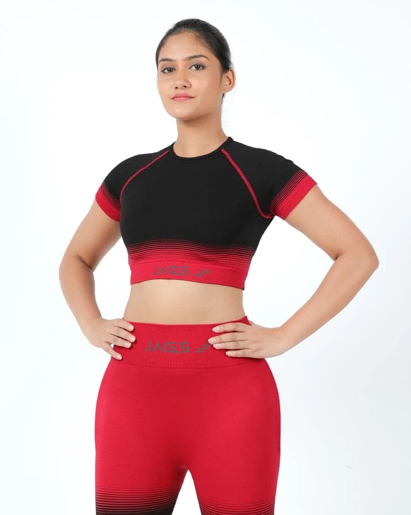 JAGS Dynamic Duo 2 Tone Red & Black Seamless Crop Top