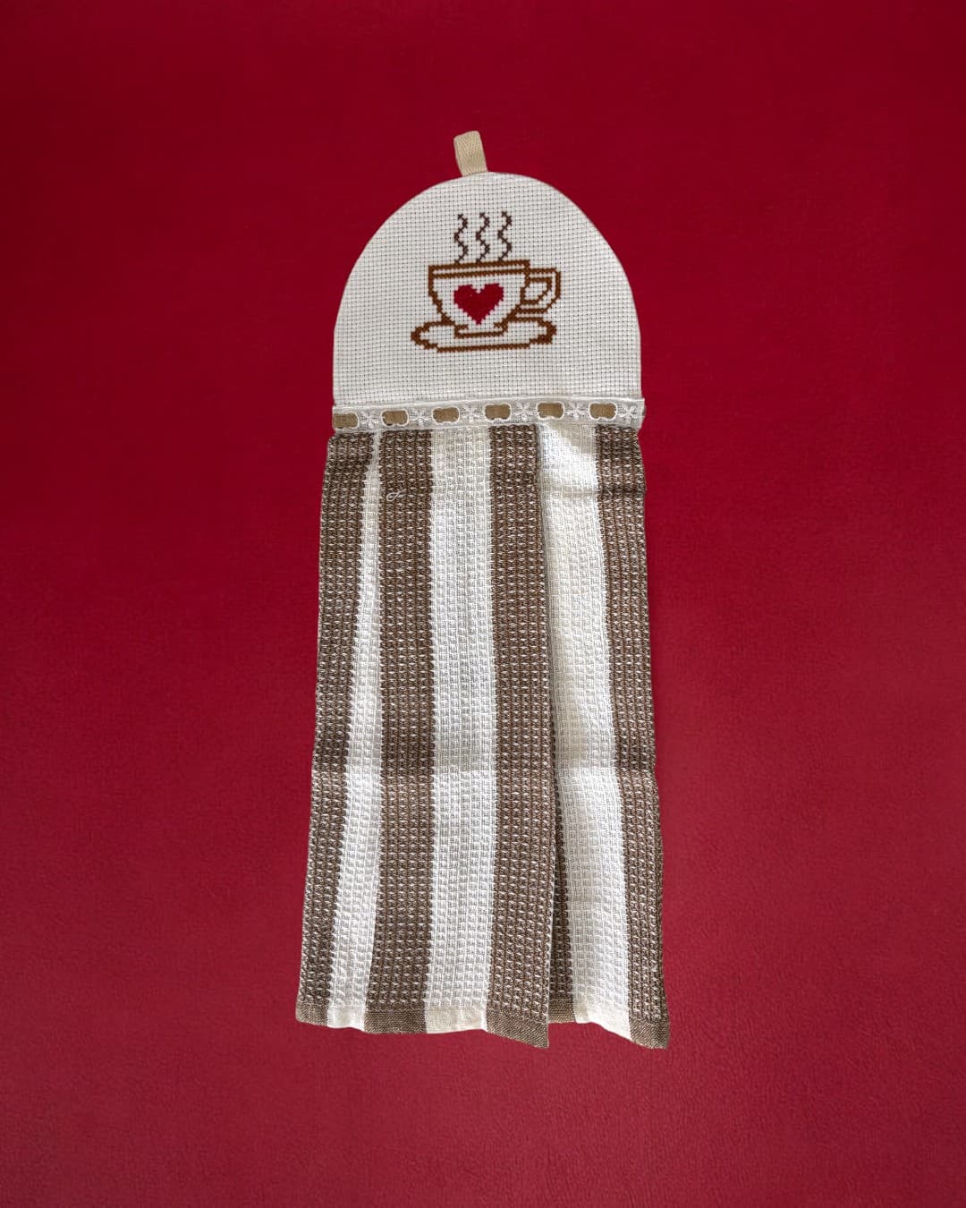 Hanging Kitchen Towel - Cross-stitch Tea Cup Design