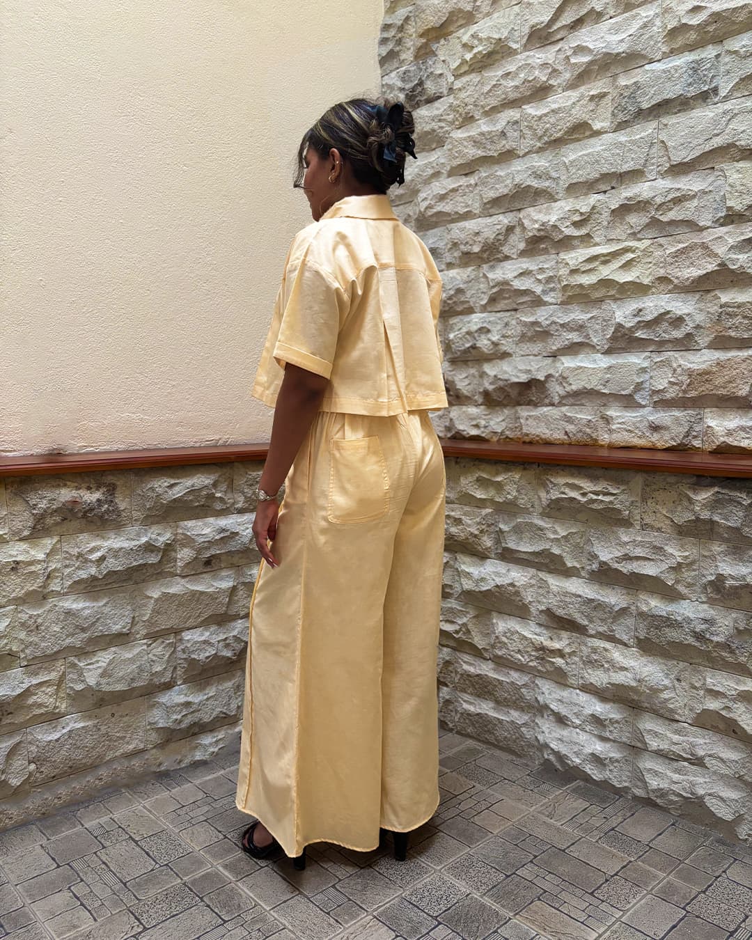 Anithya Twisted Whisper Bold &amp; Breezy Womens cropped Shirt And Trousers Peachy Peach Set