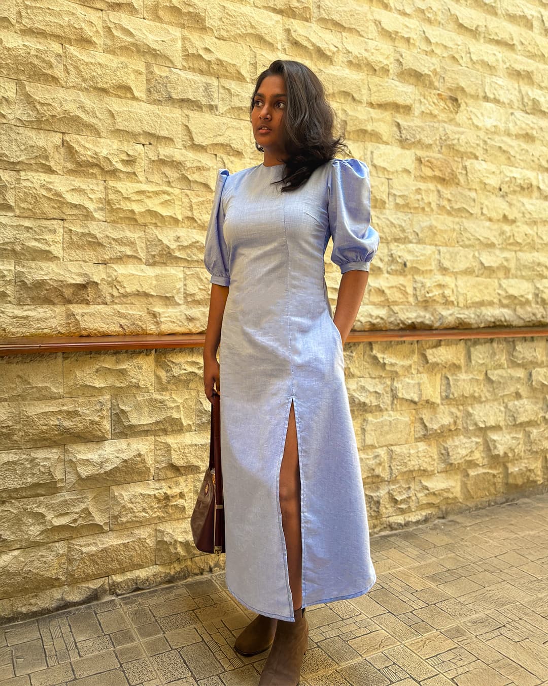 Anithya Willow's Grace Fit And Flare Midi Denim Blue Maxi Dress