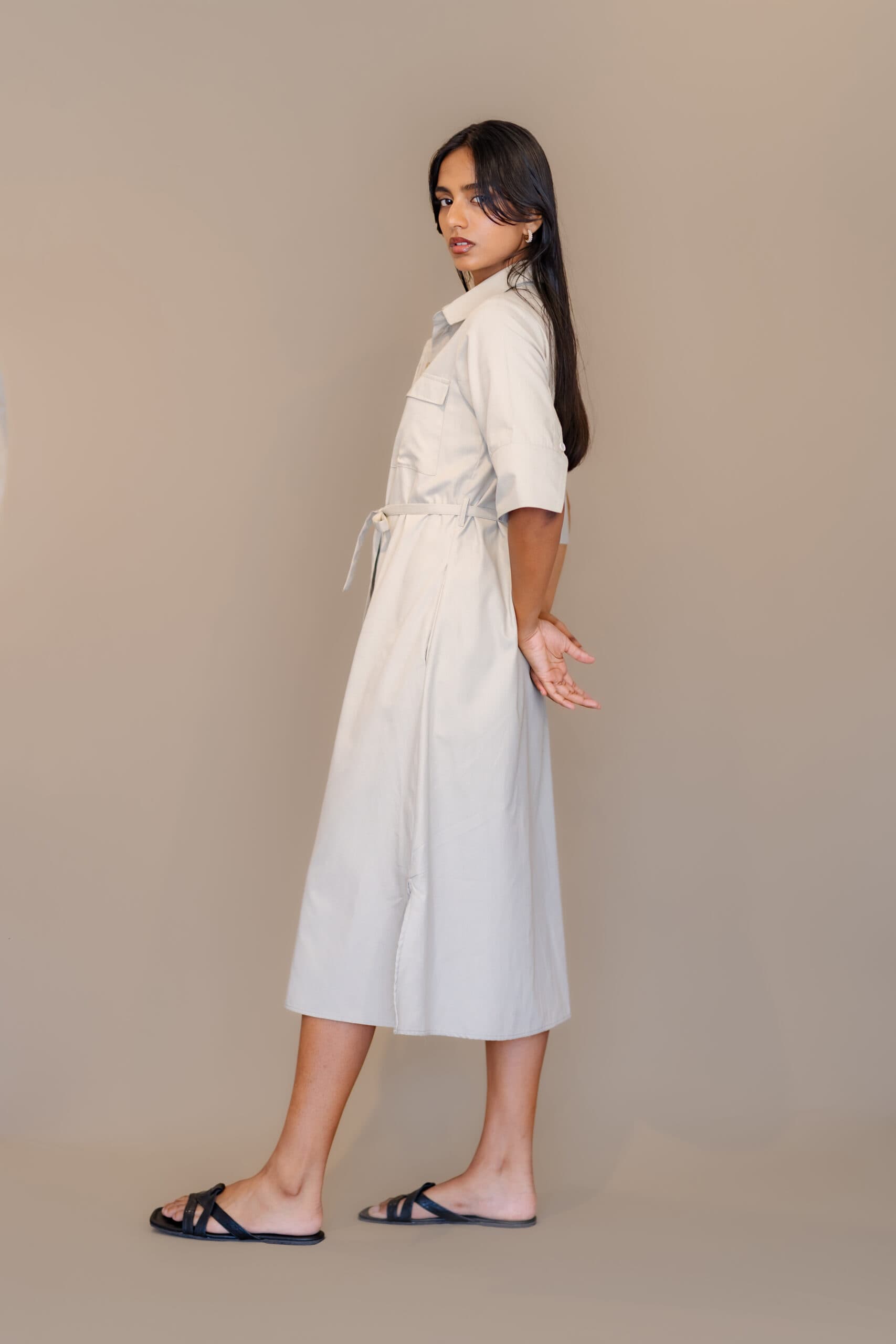 Avanta Pocket Detailed Button Down Light Grey Dress AV0015