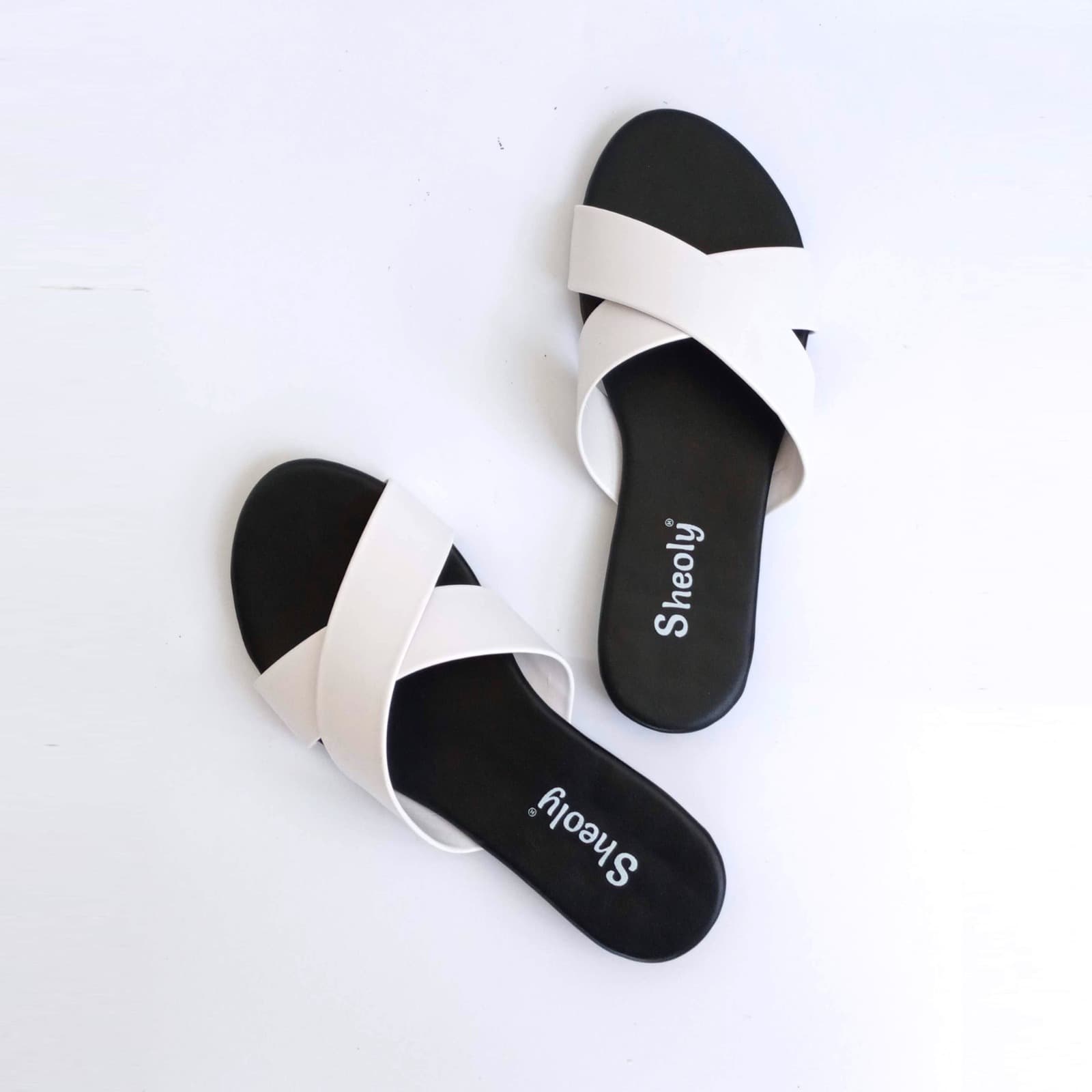 Sheoly Black and White cross Flat sandals