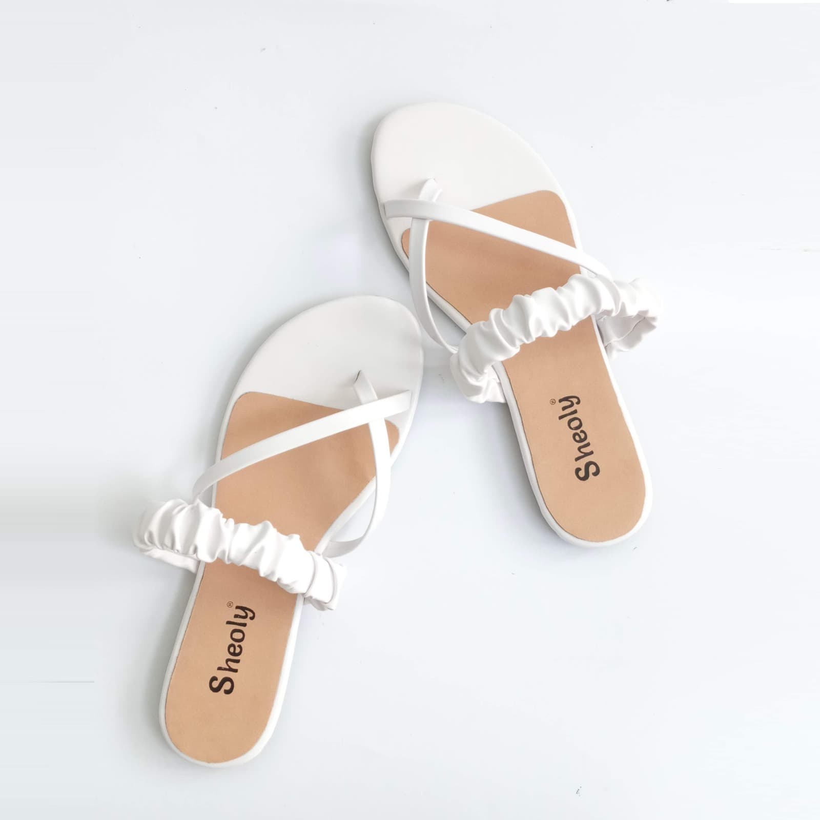 Sheoly White color Toe-cross folding Flat Sandals
