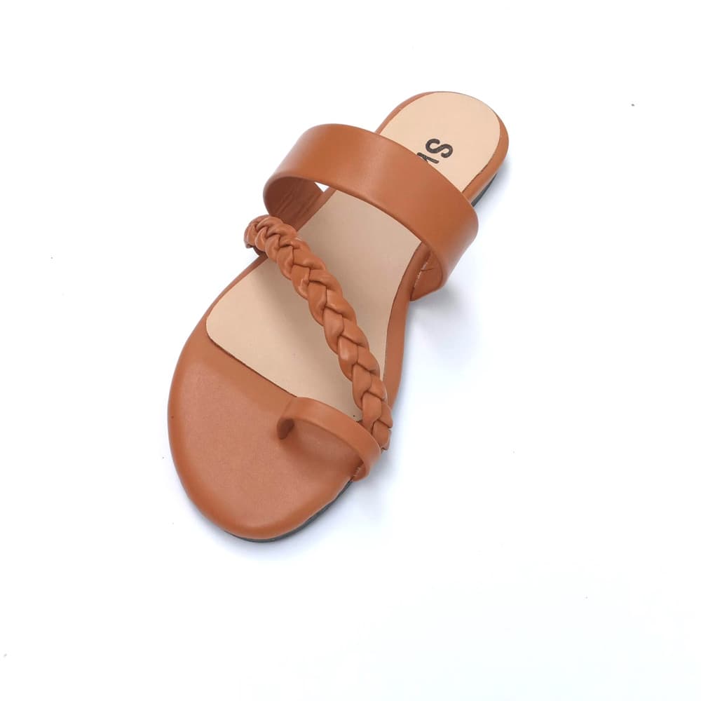 Sheoly Tan color toe barided strap Flat Sandals
