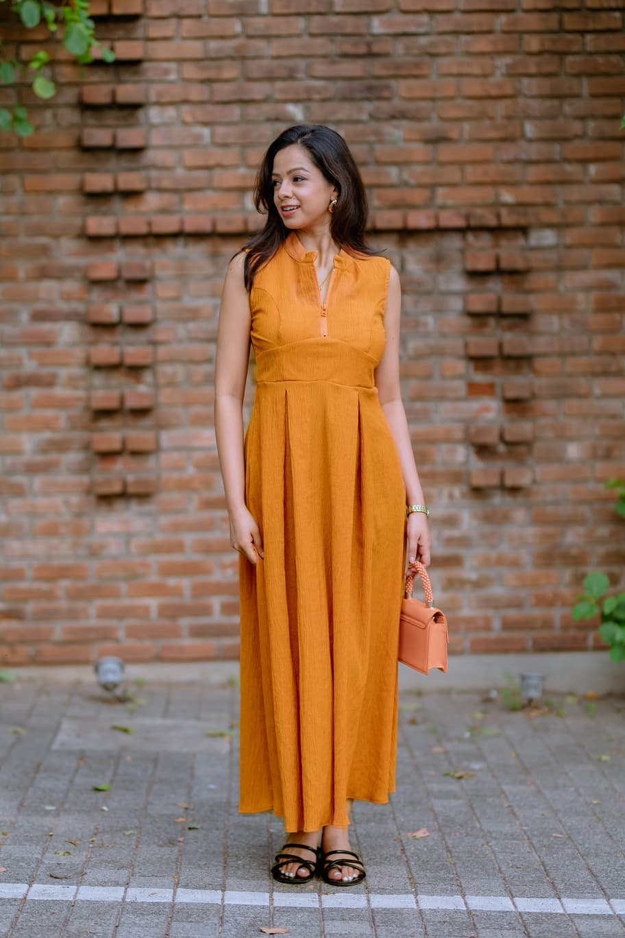 AVANTA Burnt Orange Textured Fit & Flare Midi Dress AV0018