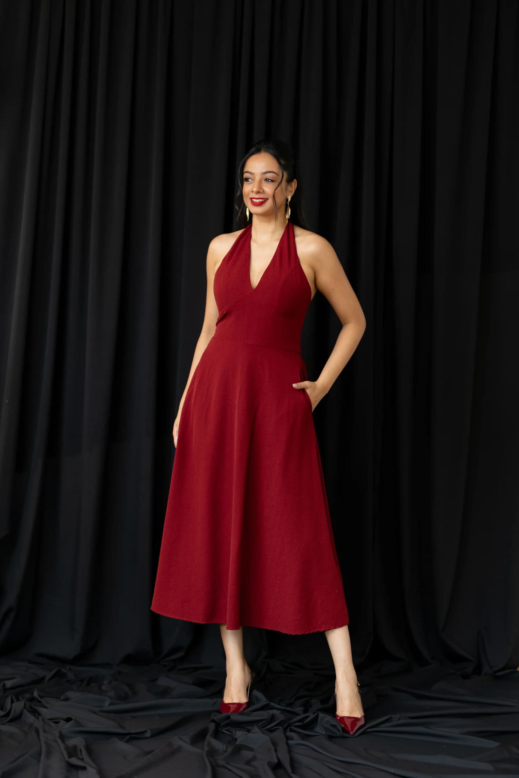 Red Flame Halter Midi