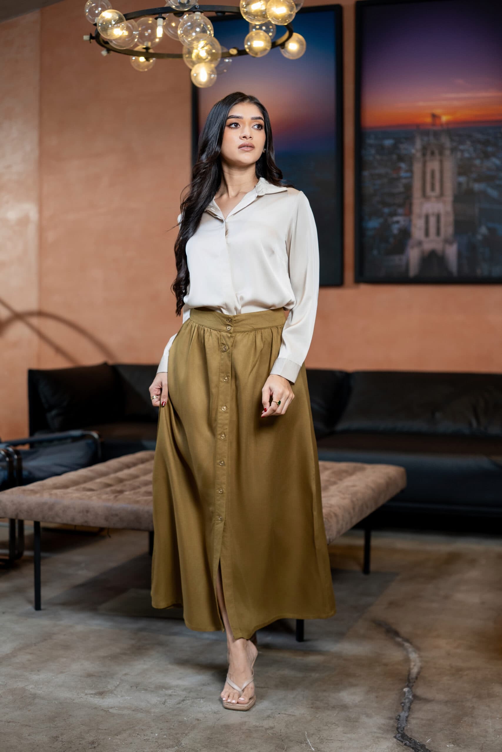 Old Money Olive Skirt