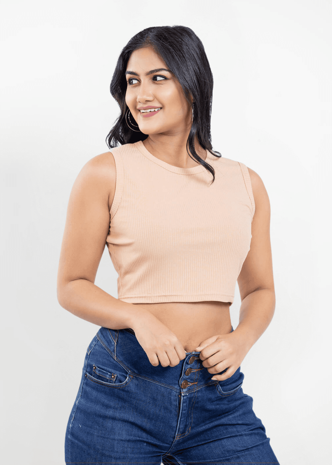 Sleeveless Beige Crop Top