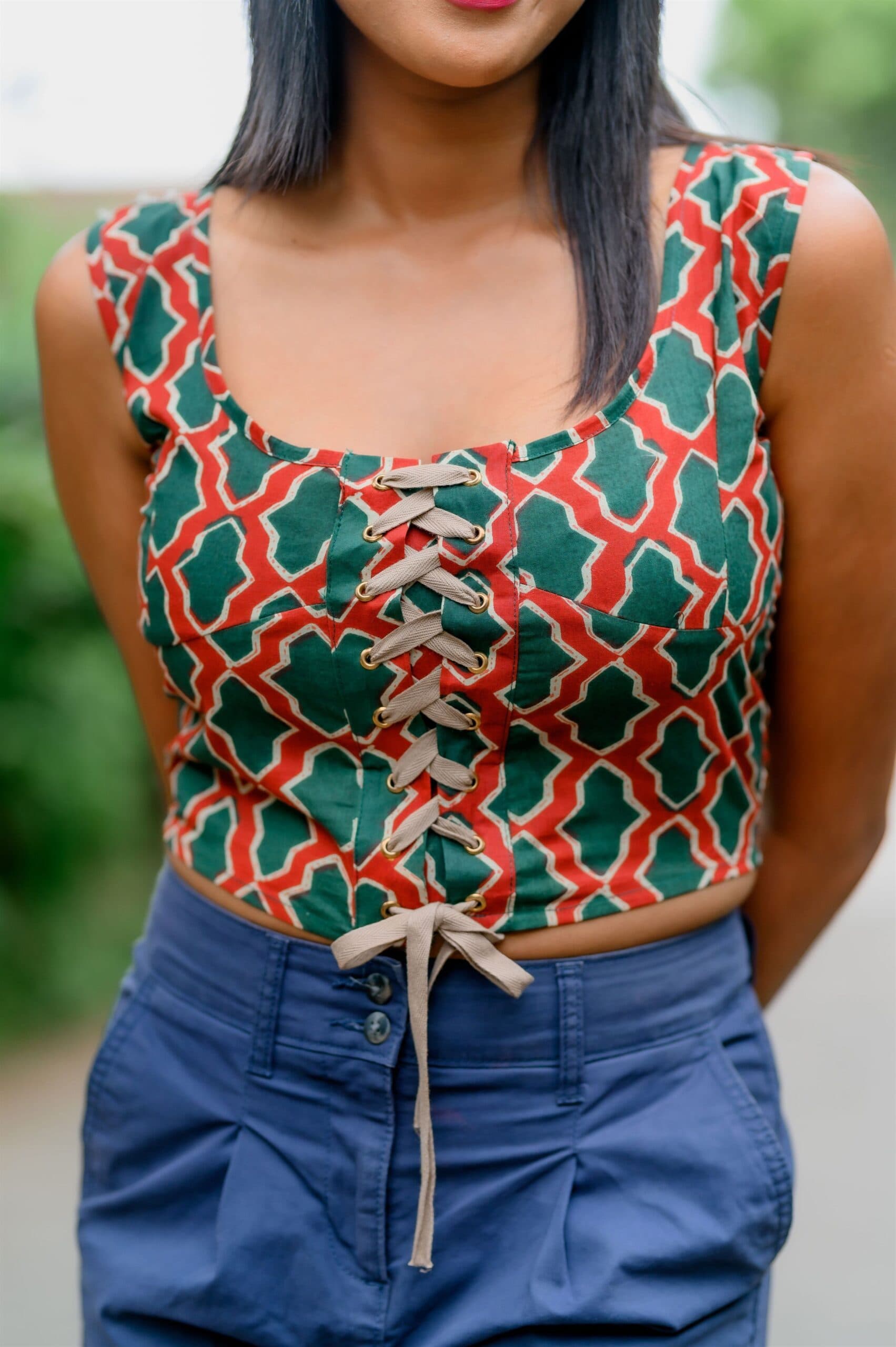 Cozy Elagance Green and Red Crop top