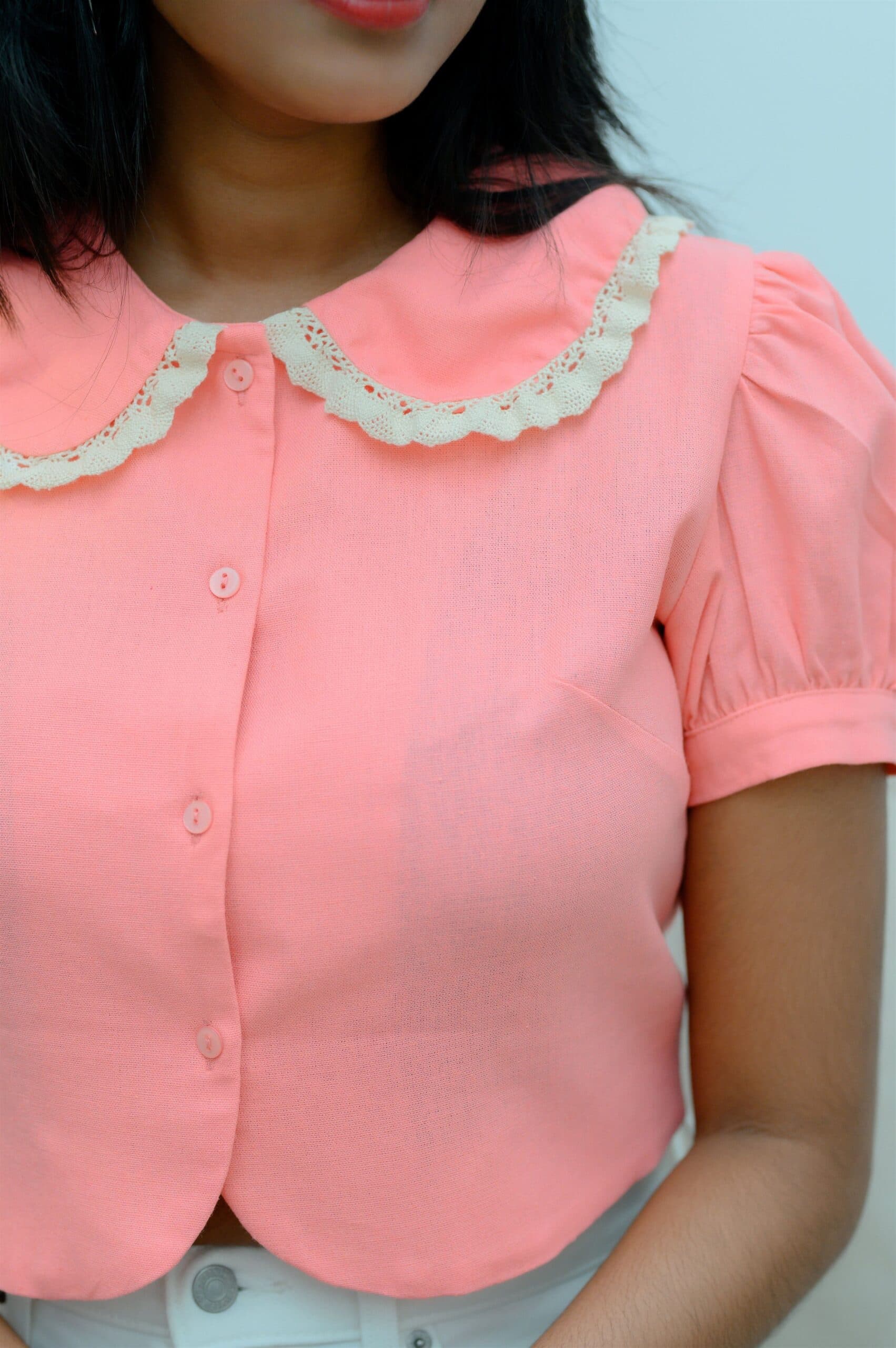Cozy Elagance Pastel Orange Daisy Lace Blouse