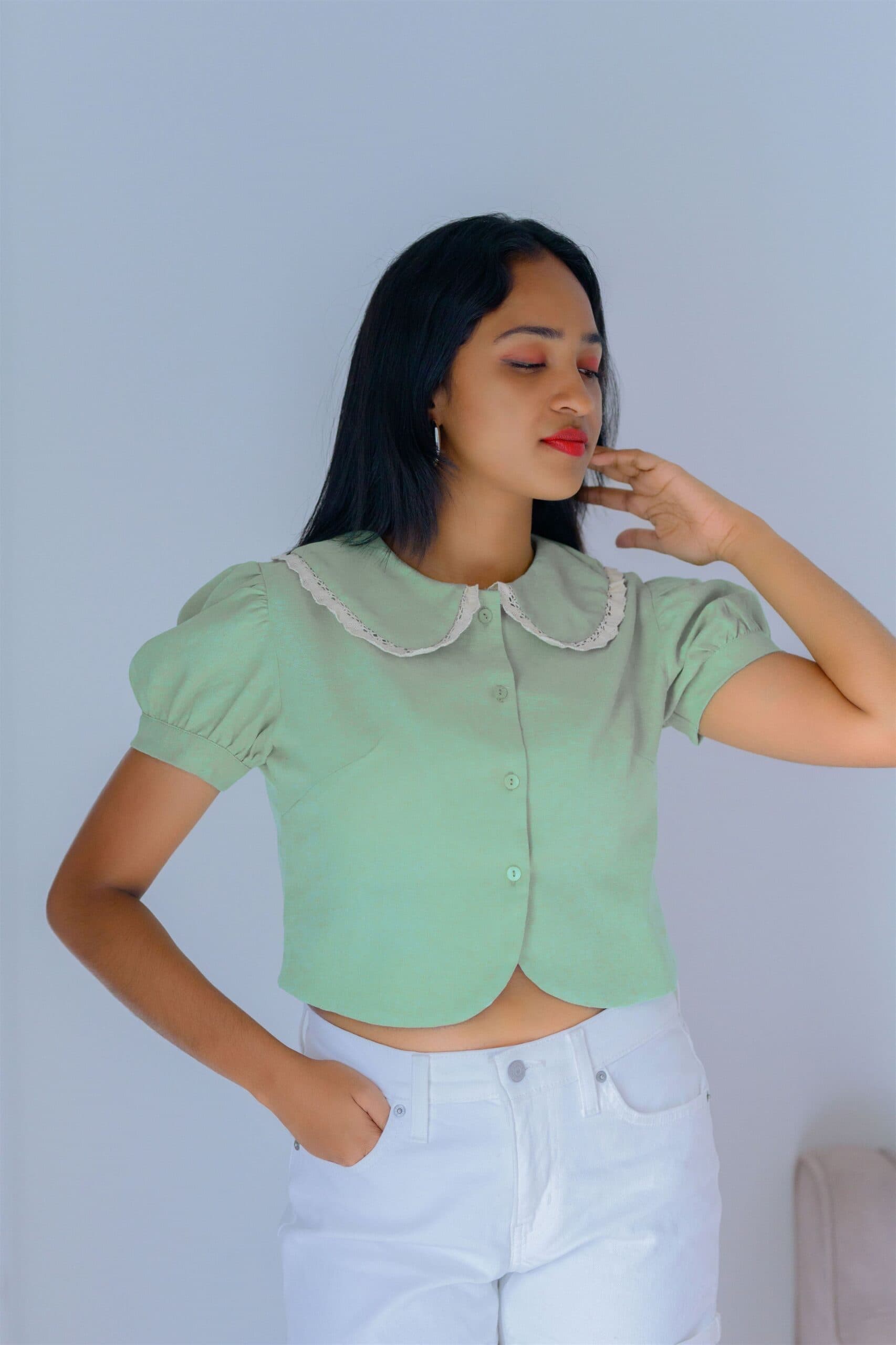 Cozy Elagance Mint Green Daisy Lace Blouse