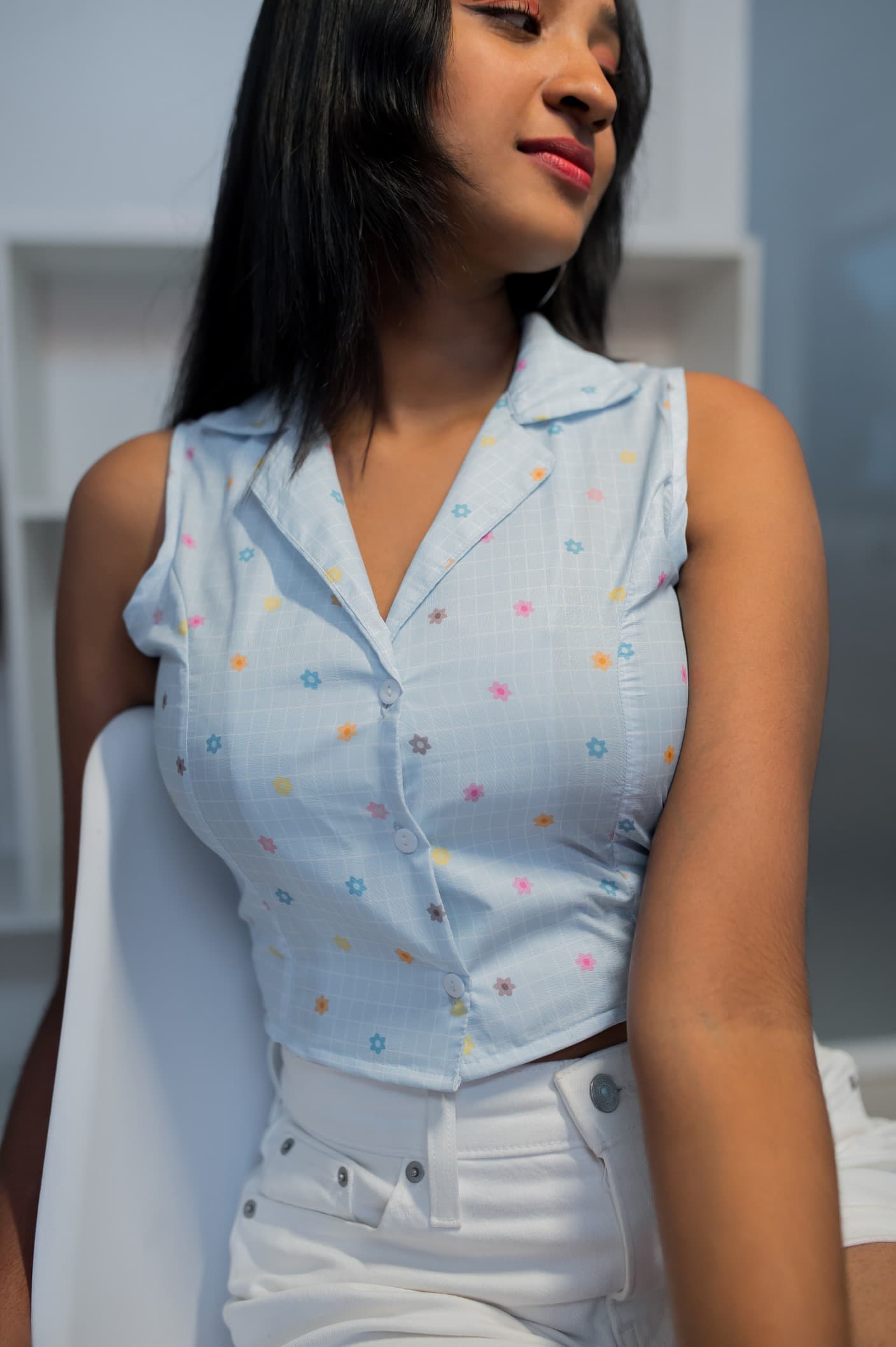 Aurora Blue Check Waistcoat Crop top