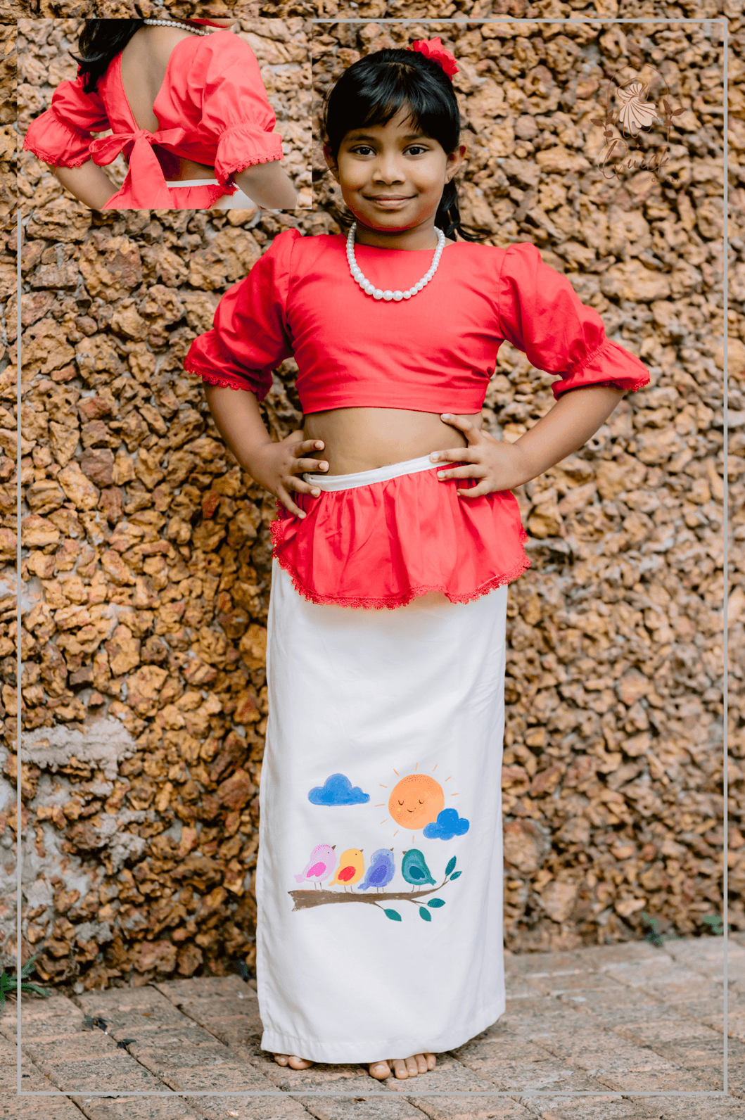 Aurudu Red Blouse & White Lungi Set