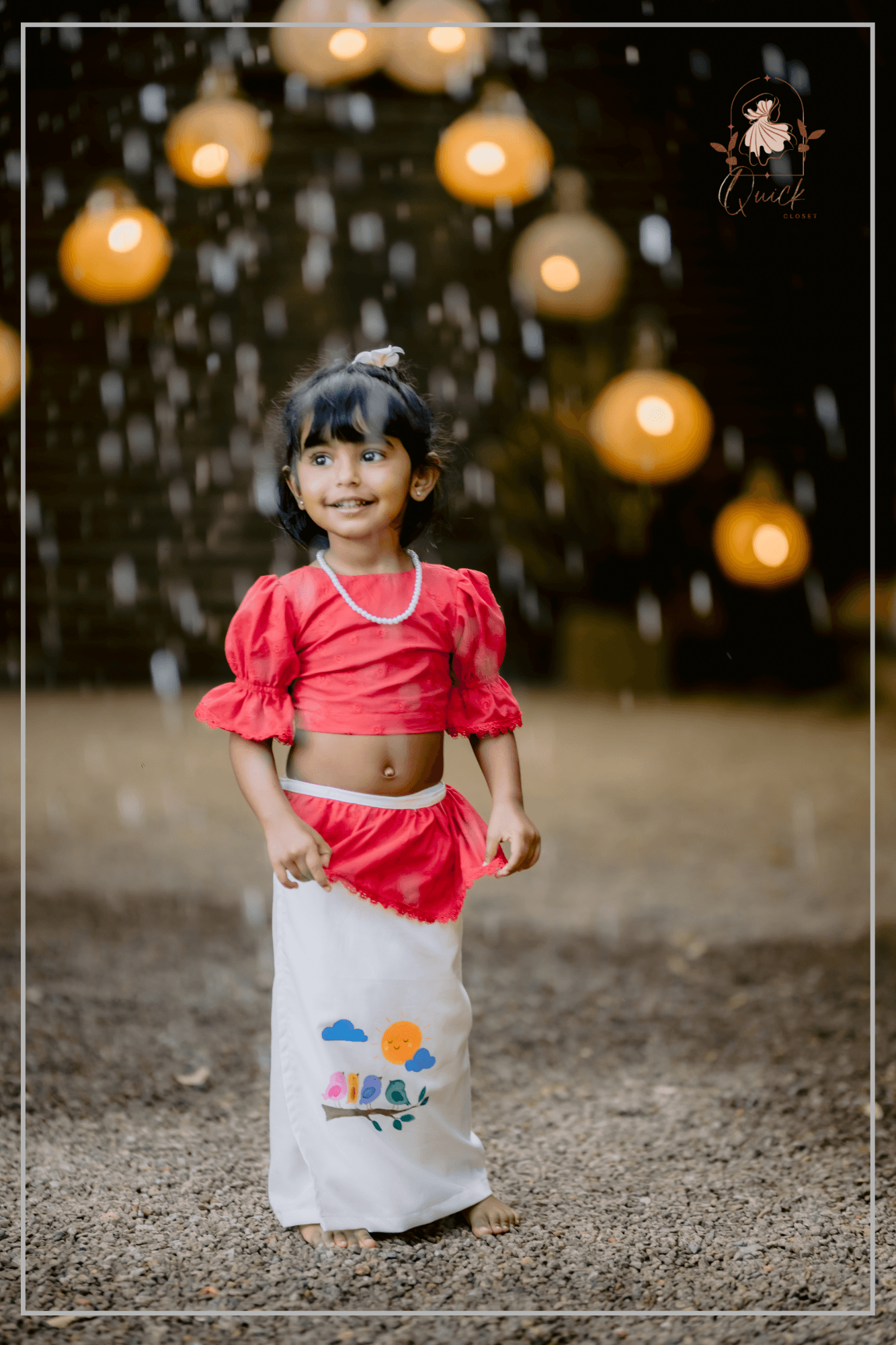 Aurudu Red Blouse & White Lungi Set