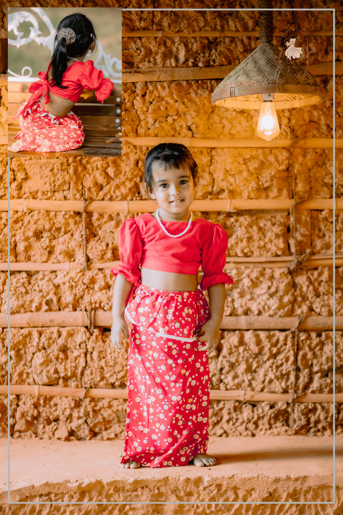 Red Blouse & Flower Lungi set