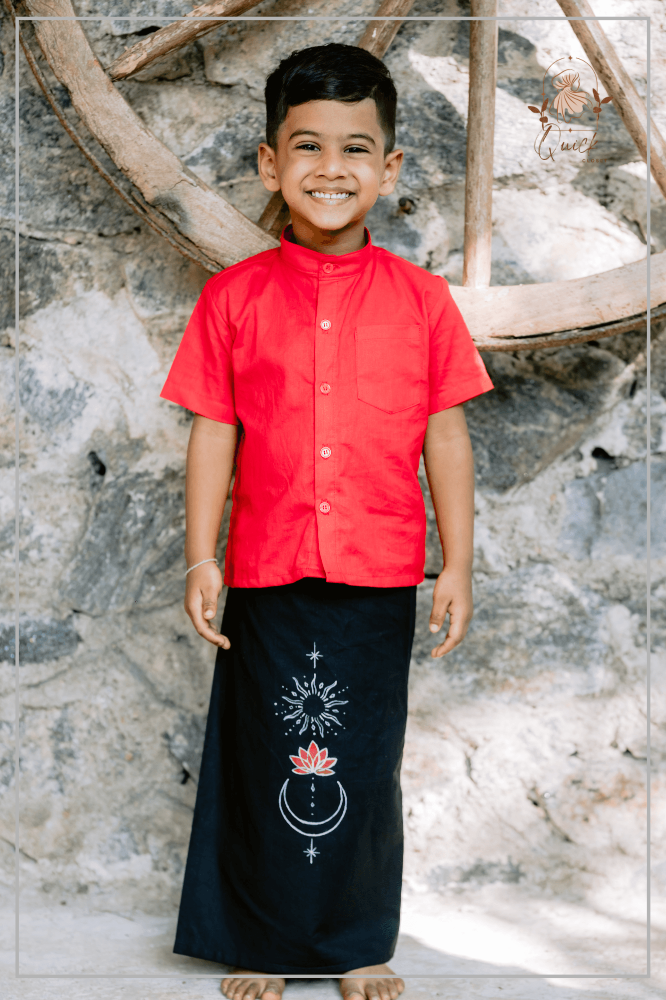 Red Shirt & Black Sarong Set