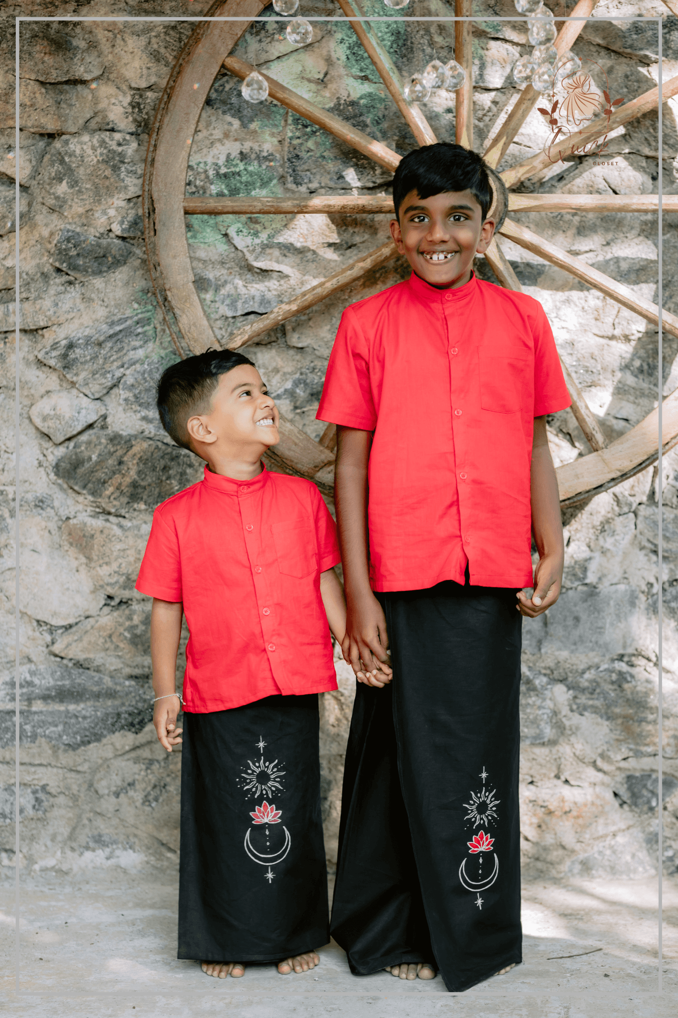 Red Shirt & Black Sarong Set