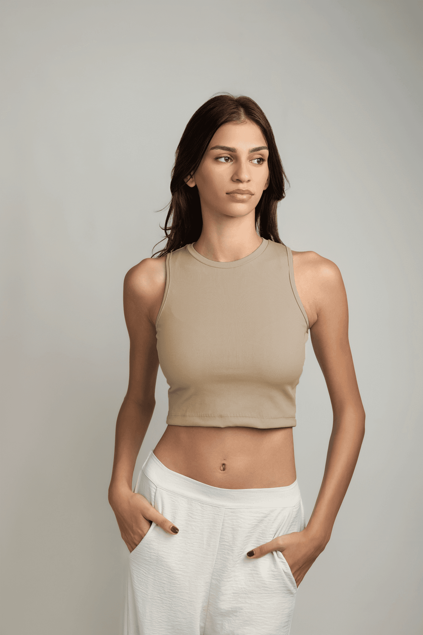 Ariana Rib Tank Top - Sandstone Beige