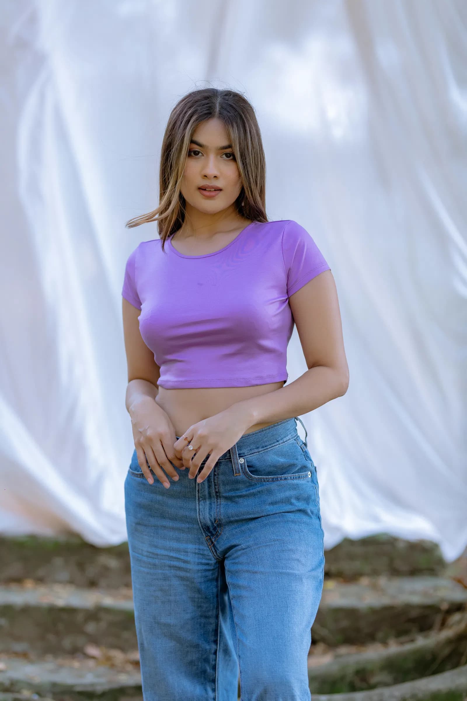 Cap Sleeve Fitted Crop- Lavender