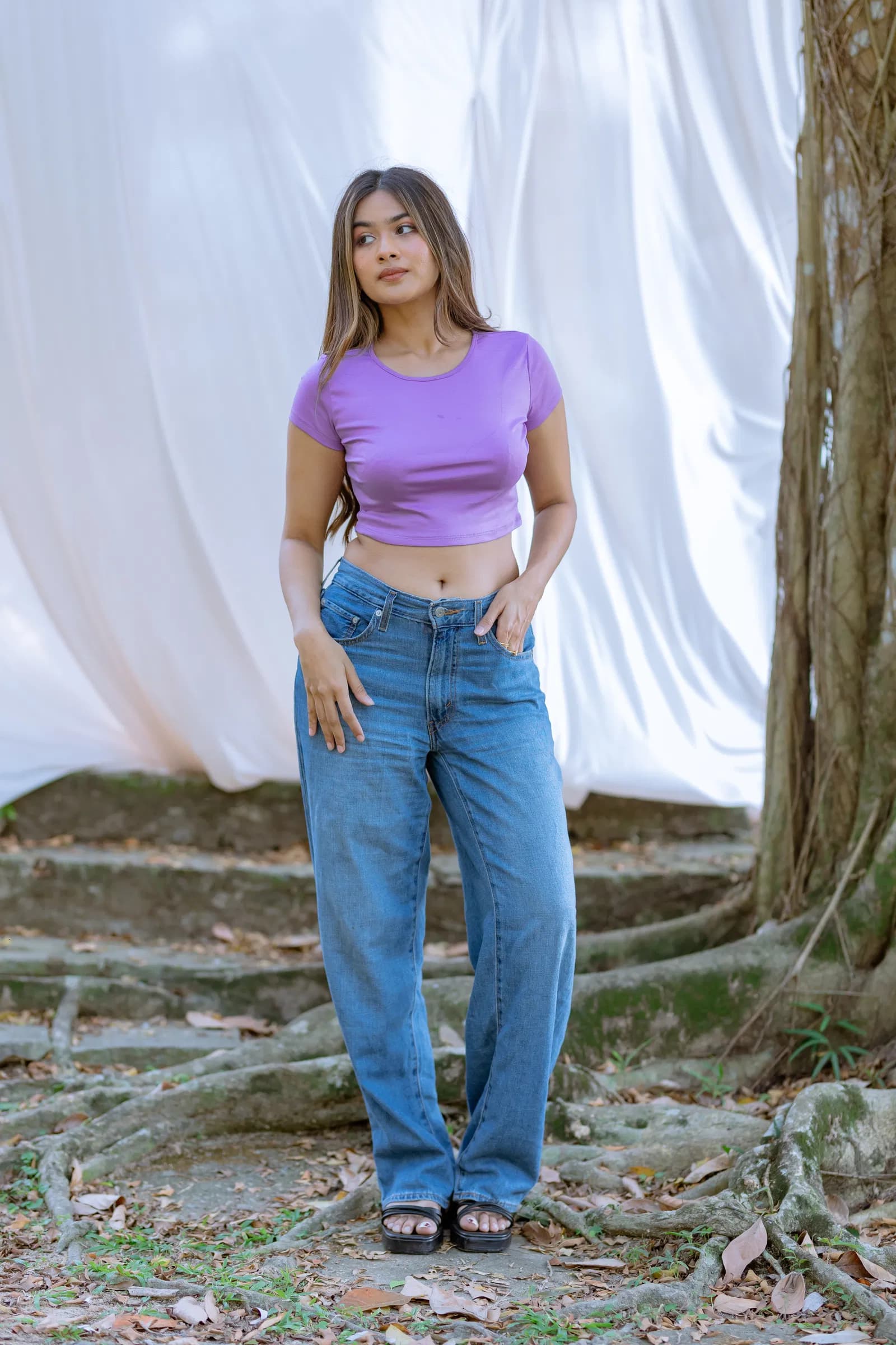 Cap Sleeve Fitted Crop- Lavender