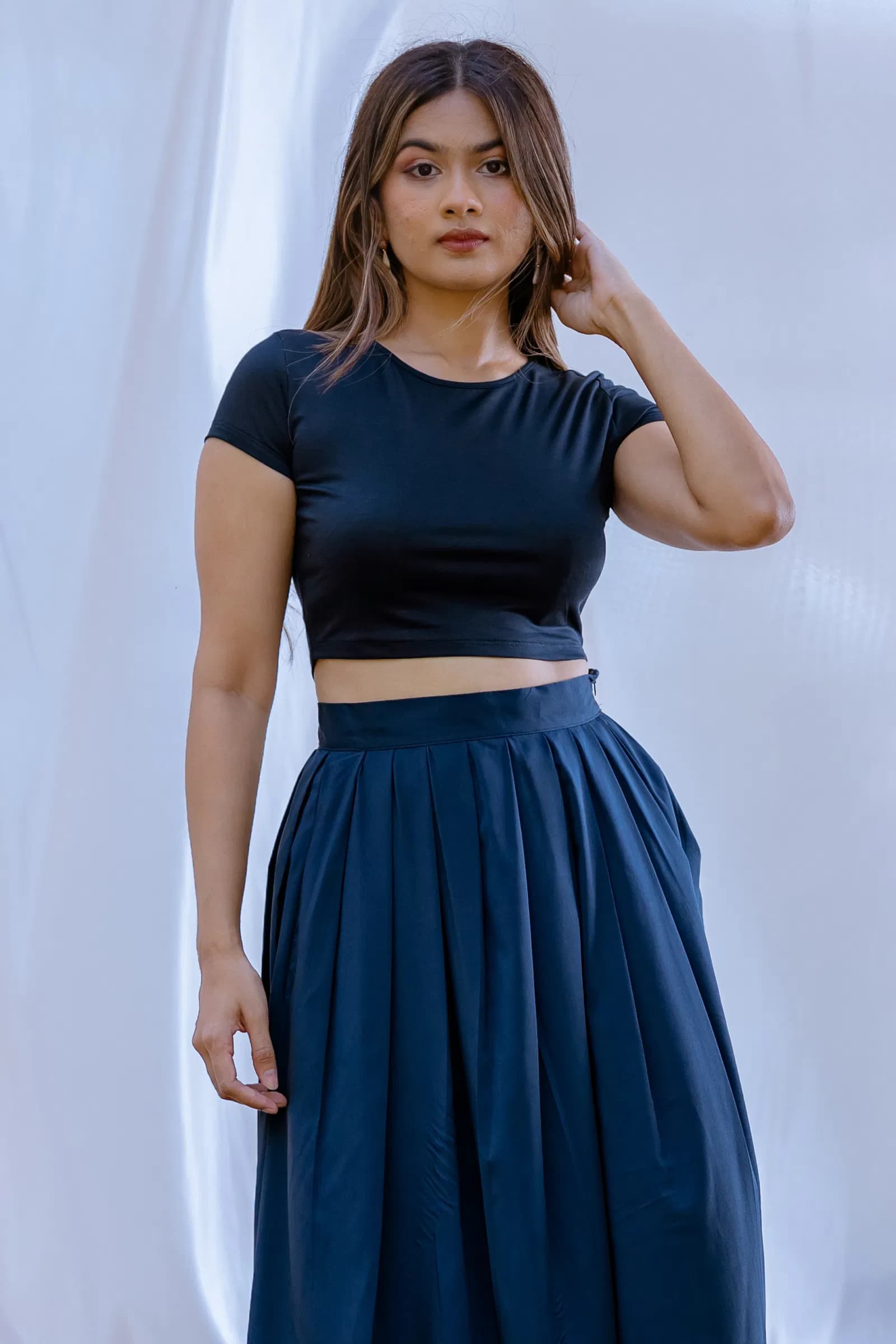 Cap Sleeve Fitted Crop - Navy