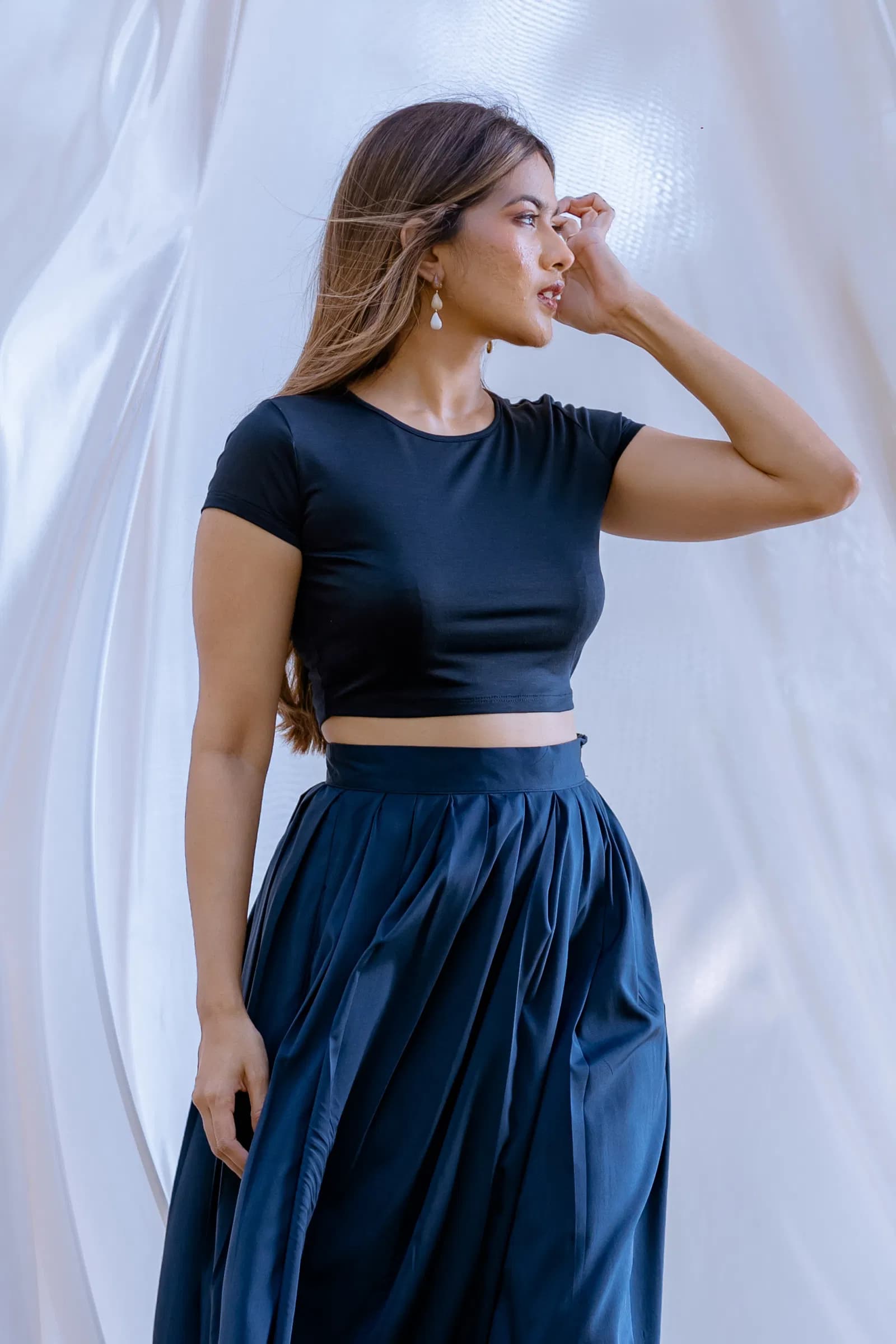 Cap Sleeve Fitted Crop - Navy