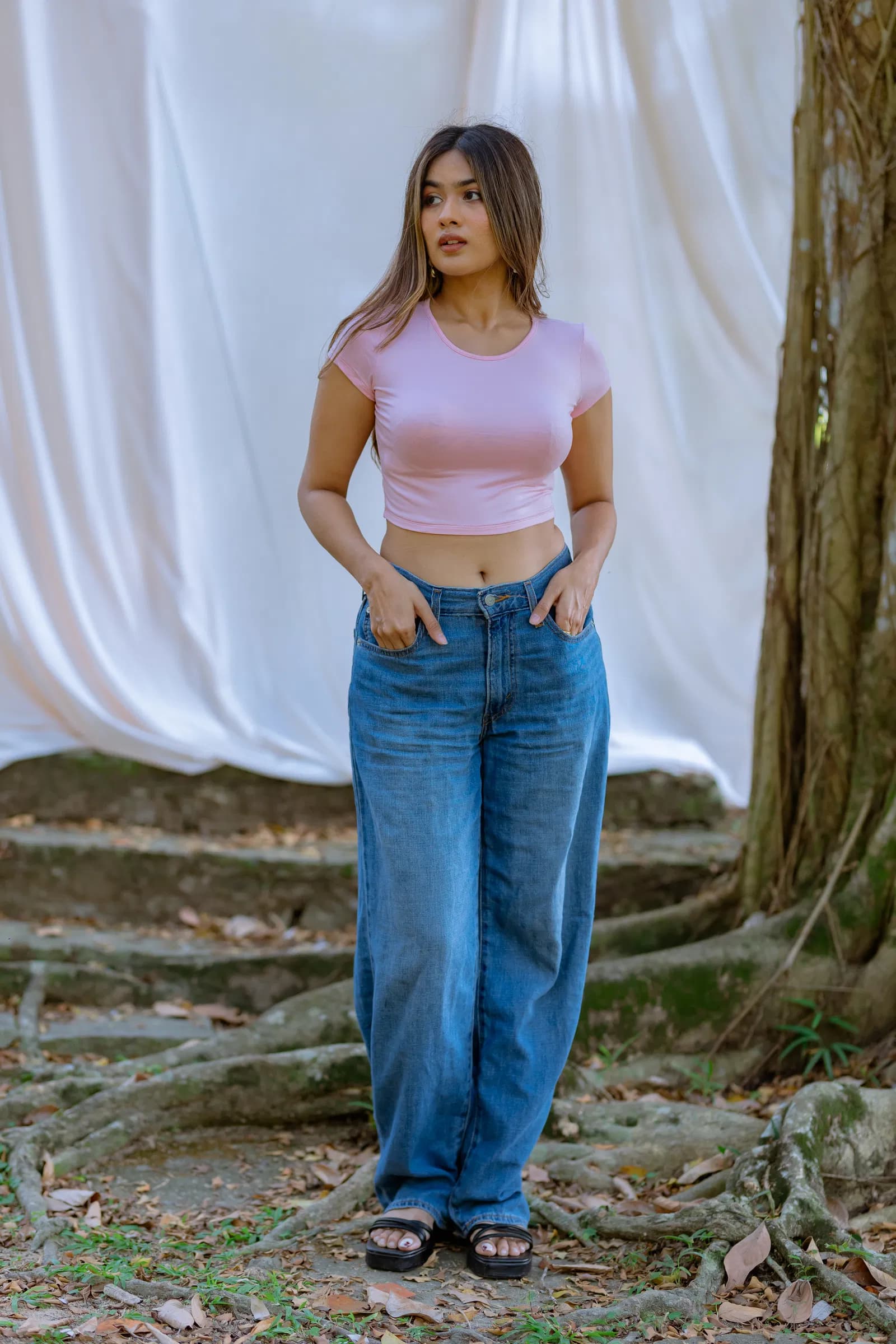 Cap Sleeve Fitted Crop - Light Pink