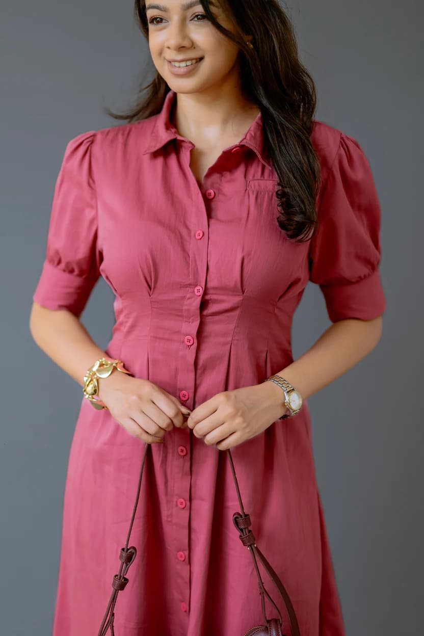 Button-Front Cotton Midi with Cinch Waist