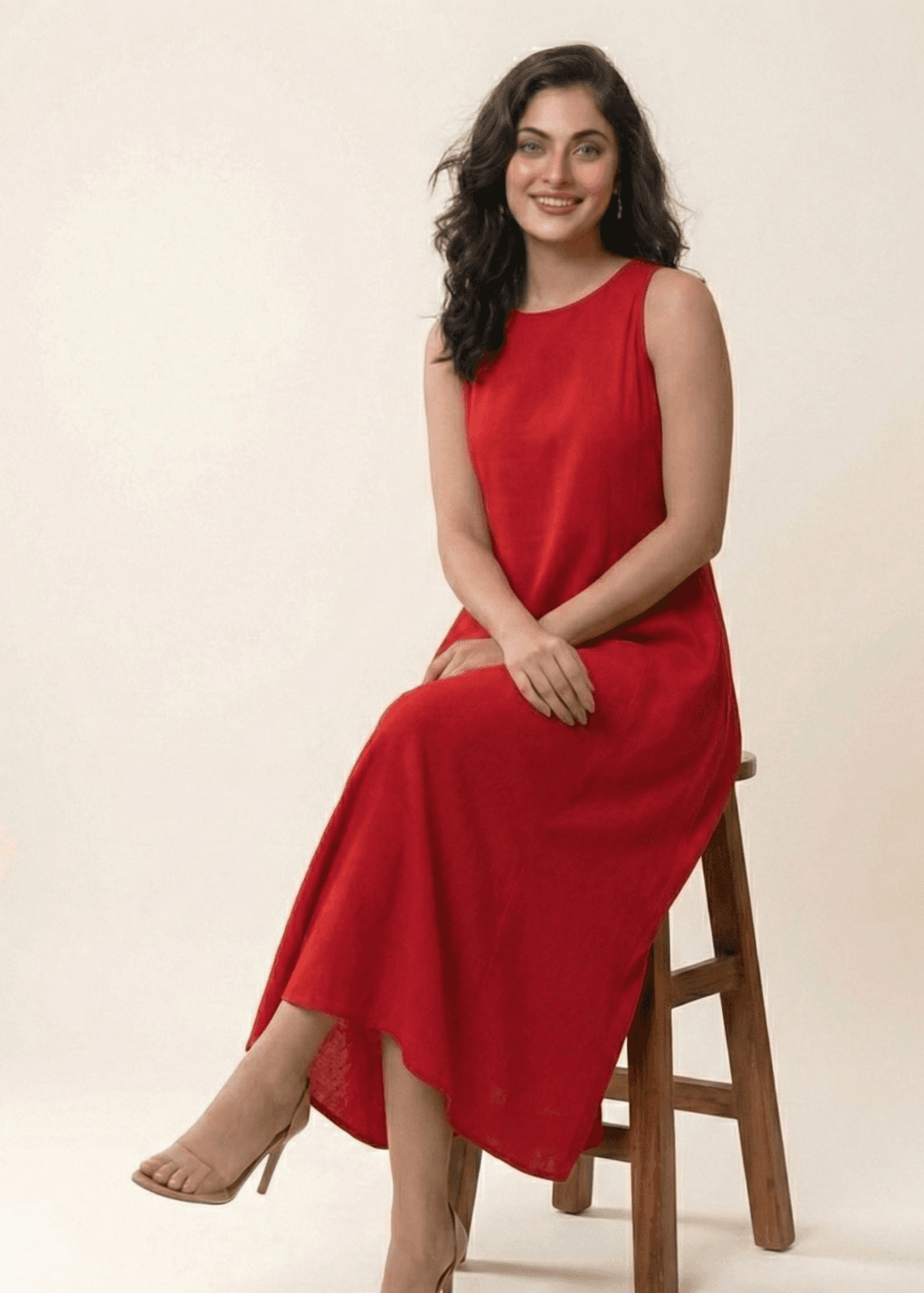 Sleeve Less Midi Dress (Red)